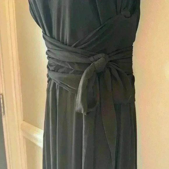 Lauren Ralph Lauren Faux Wrap Belt Midi Black Dress W/ Keyhole Back Size L - Picture 4 of 11